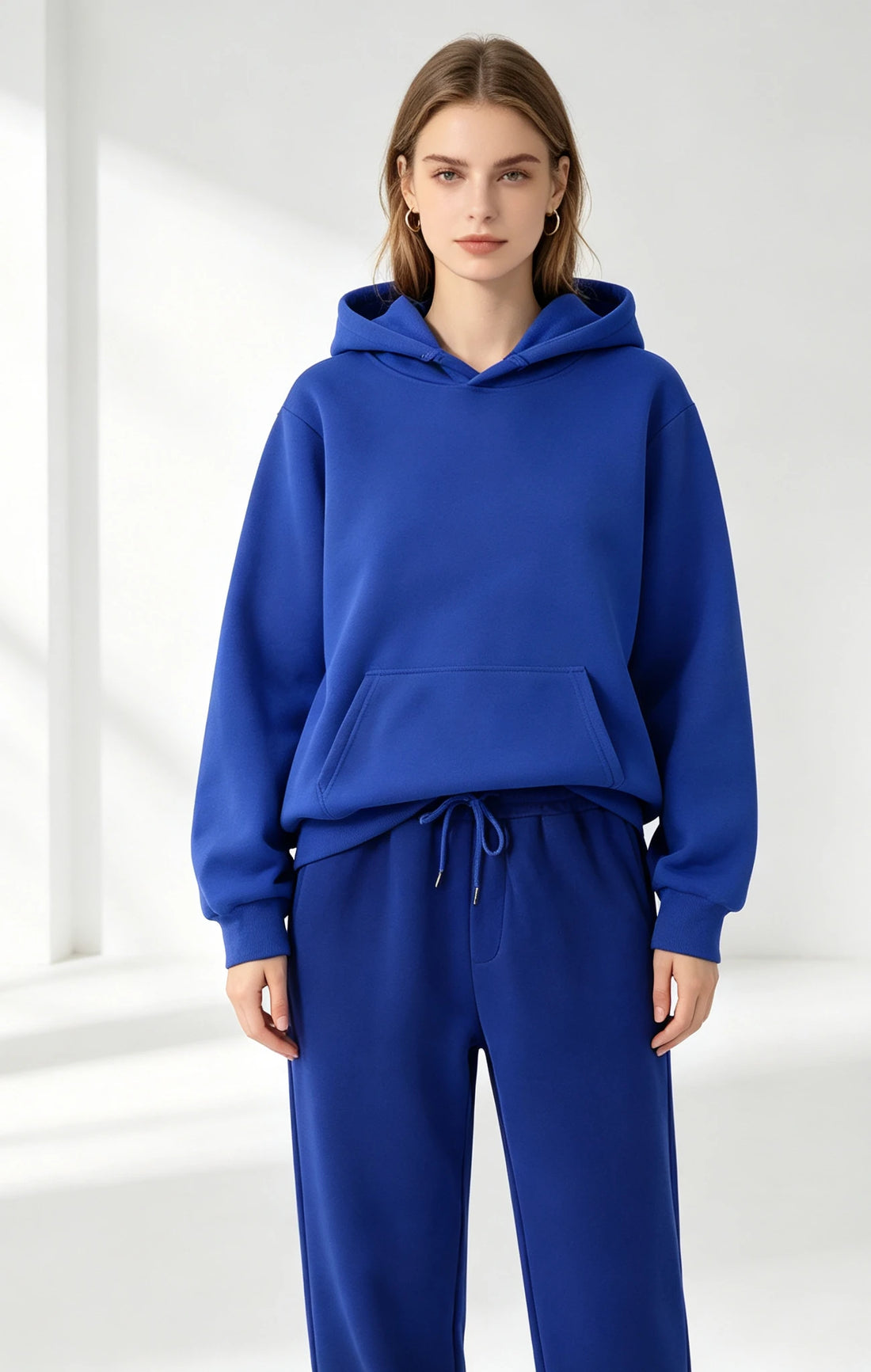 Autumn and Winter Casual Daily Women's Two-Piece Sports Suit Solid Color Hooded Sweat Loose Drawstring Pants Home Clothes