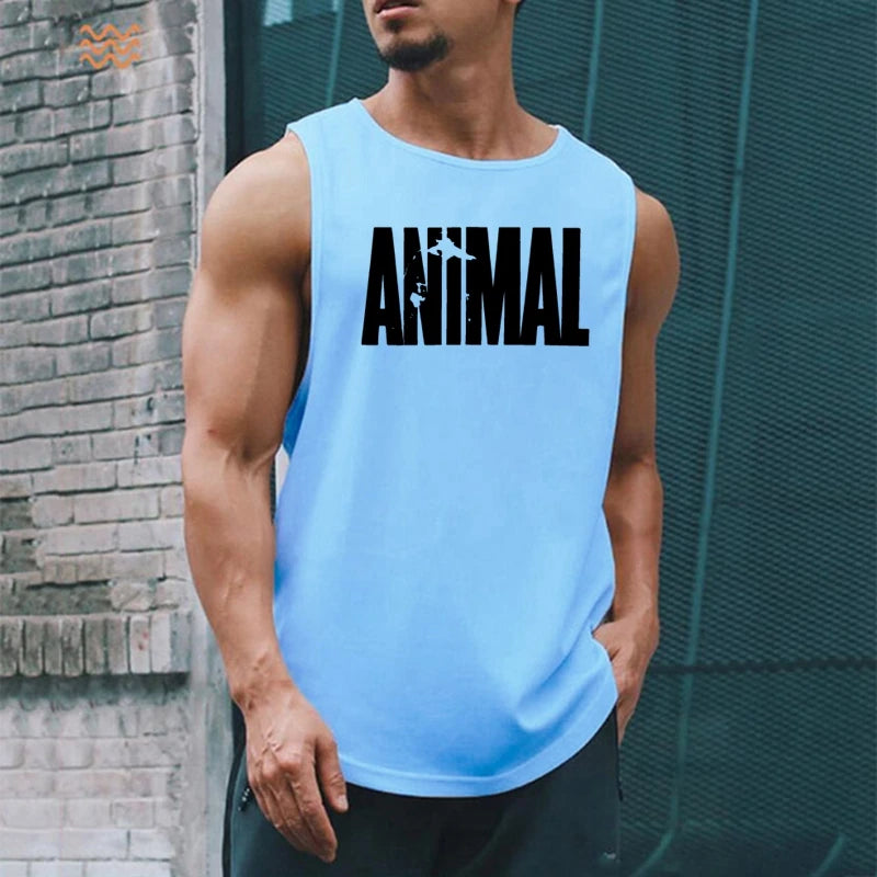 Men's Quick Drying Sleeveless shirt animal Bodybuilding Workout Tank Tops Muscle Fitness Shirts Male Gym Stringer Vest