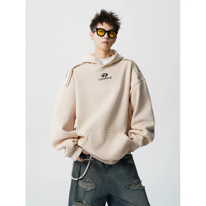 【Mirrordust】Heavyweight Korean Solid Printed Sweatshirt Loose Casual Pullover Hoodie for Both Genders - ATFH