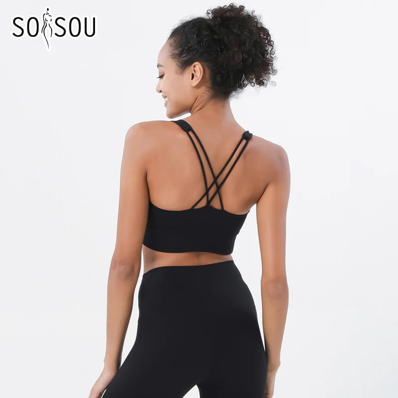 SOISOU Yoga Women's Tracksuit Sports Fitness Elastic Sportwear Bra Leggings Two Piece Set Women Clothes Gym Sexy Naked Girls - ATFH