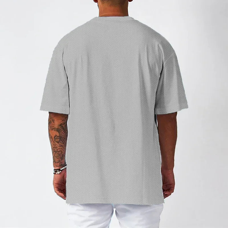 Oversized Loose Men's Running Sport T-Shirt Gym Bodybuilding Fitness Training Clothing Summer Mesh Short Sleeves Quick Dry Shirt ATFH