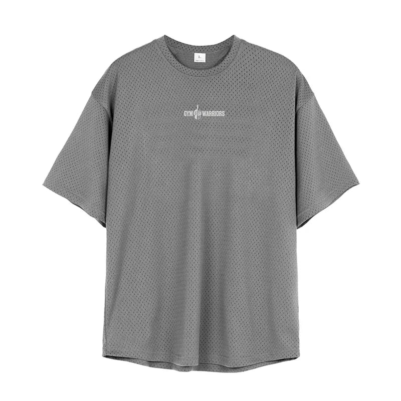 Summer Mesh Breathable Quick Dry Clothing Men Bodybuilding Hip Hop Short Sleeve Sport T-shirt Gym Fitness Oversized Loose Shirts ATFH