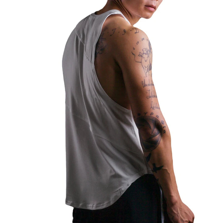 White Sporty Tank Tops Men Gym Fitness Workout Sleeveless Male Stringer Singlets Summer Casual Solid Color Loose Undershirt