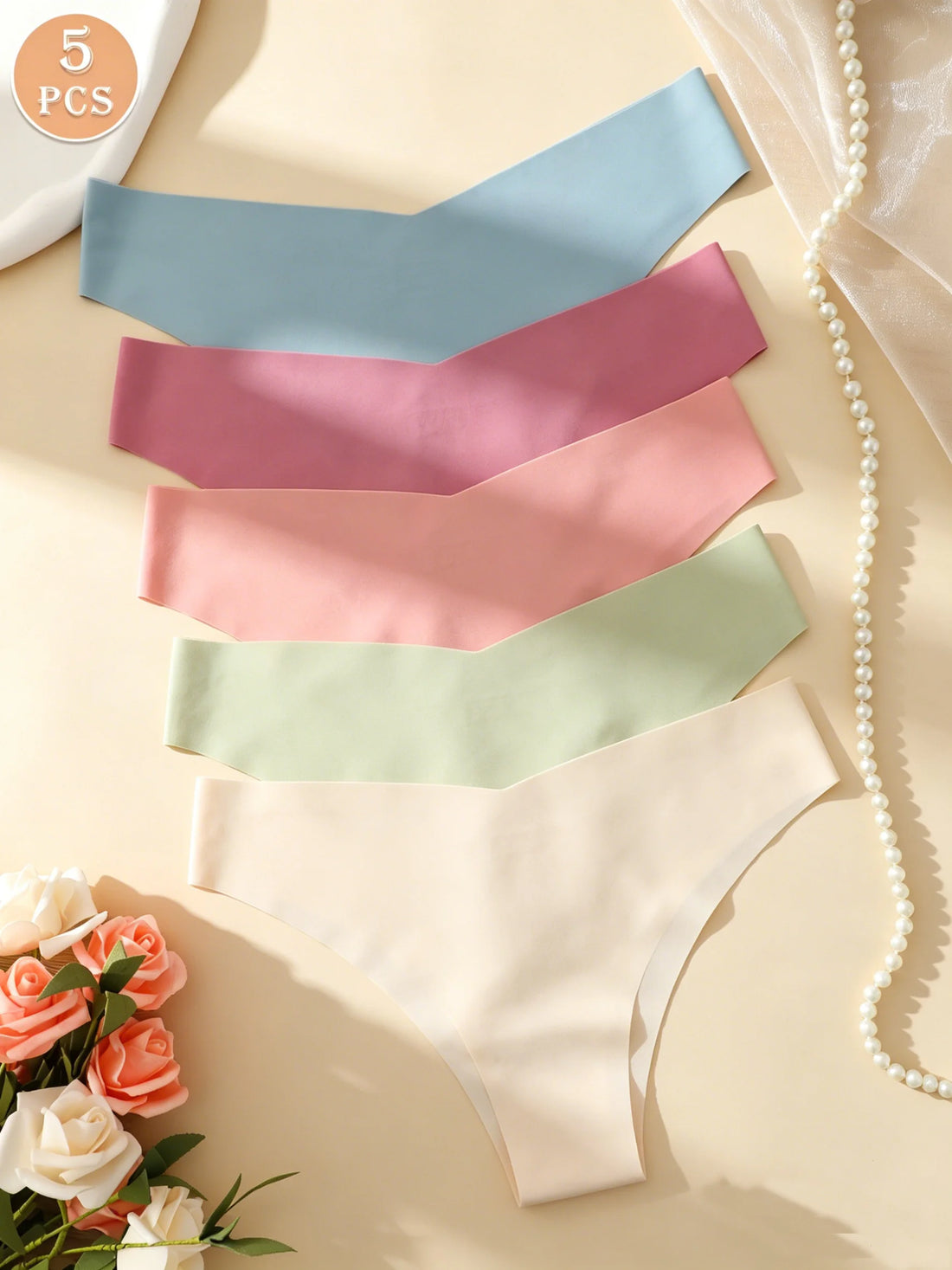5PCS Pastel V-Waist Seamless Panties, No-Show Ultra-Soft Ice Silk Breathable Comfort Women Briefs