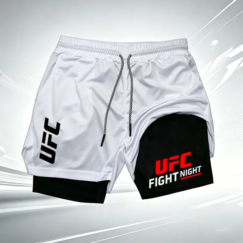 Men's Summer UFC GYM Print 2-in-1 Compression Liner Casual Shorts Quick Dry Gym Training Workout Breathable Running Shorts wx241