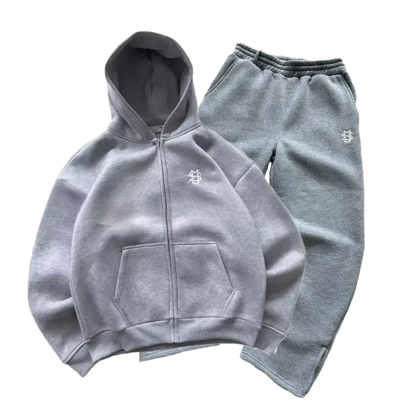 Streetwear Hoodie Sets Mens Y2K Straight Sweatpants Fashion Embroidery Logo Suits Casual High Street Couple Training Suit - ATFH