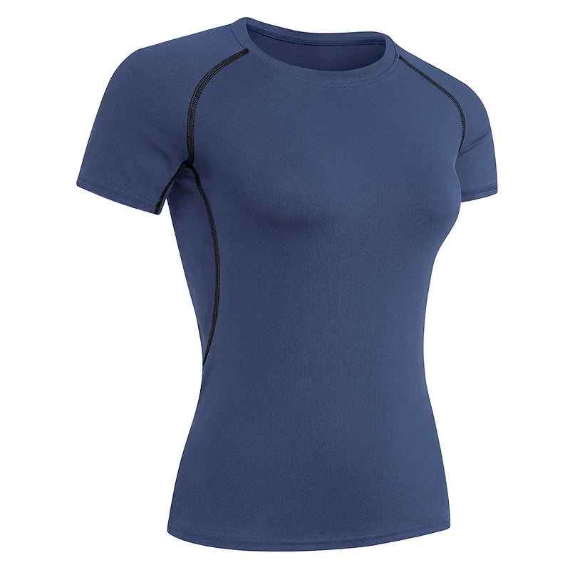 Women's Compression Shirt Short Sleeve Athletic Yoga Running T-Shirt Summer Gym Workout Quick Dry Stretchy Tees Tops Baselayer - ATFH