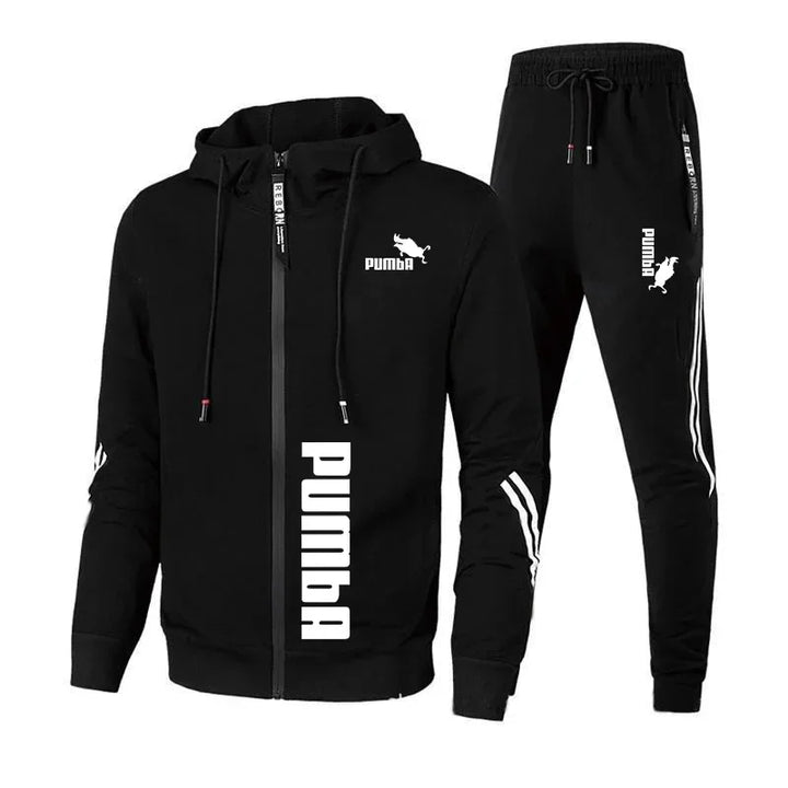 New men's hooded sweatshirt and pants 2-piece set, spring and autumn outdoor casual zippered windproof men's sportswear set - ATFH