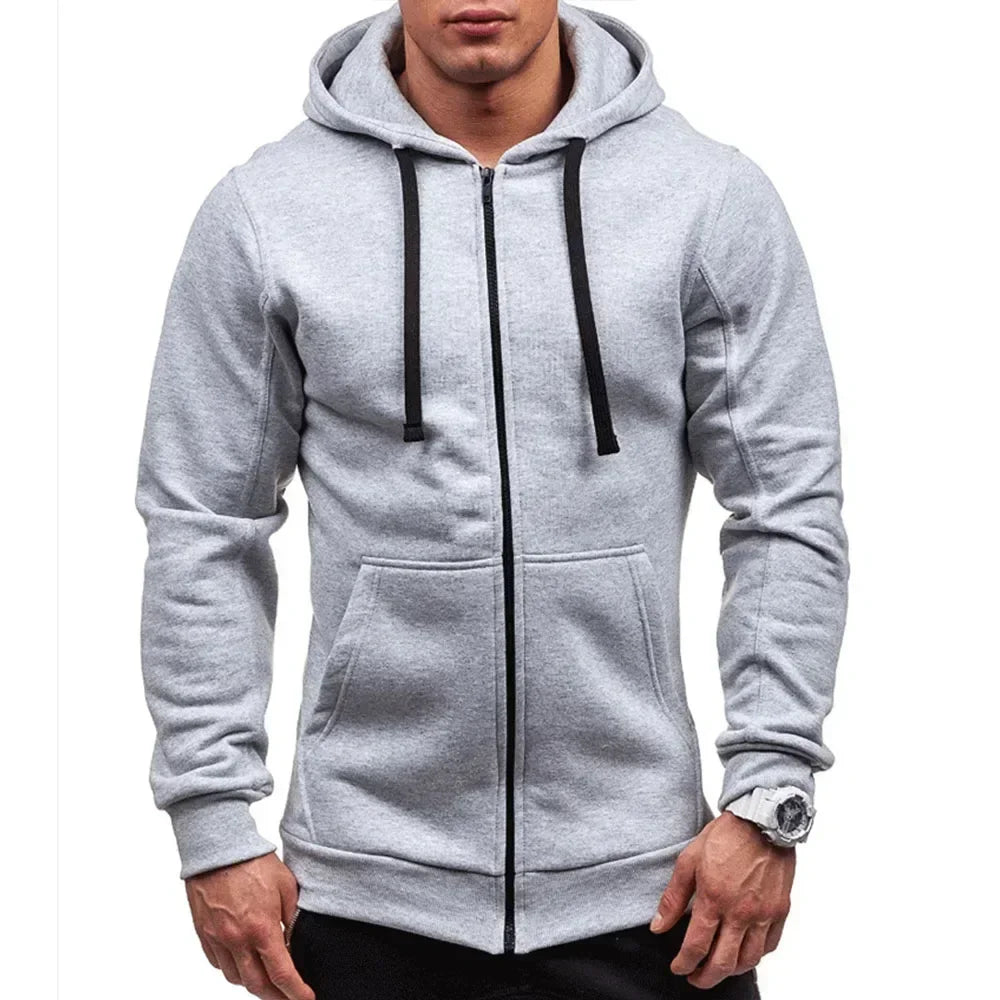 Casual Sweatshirt Zip Hooded Sweatshirt Jacket Mens Solid Colour Cardigan Hooded Jackets Spring Autumn Male Tops - ATFH