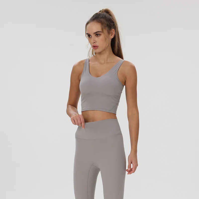 Women's Seamless U Neck Yoga Crop Top - Buttery Soft Ultra-Stretch Fitness Vest with Racerback & Removable Pads - ATFH