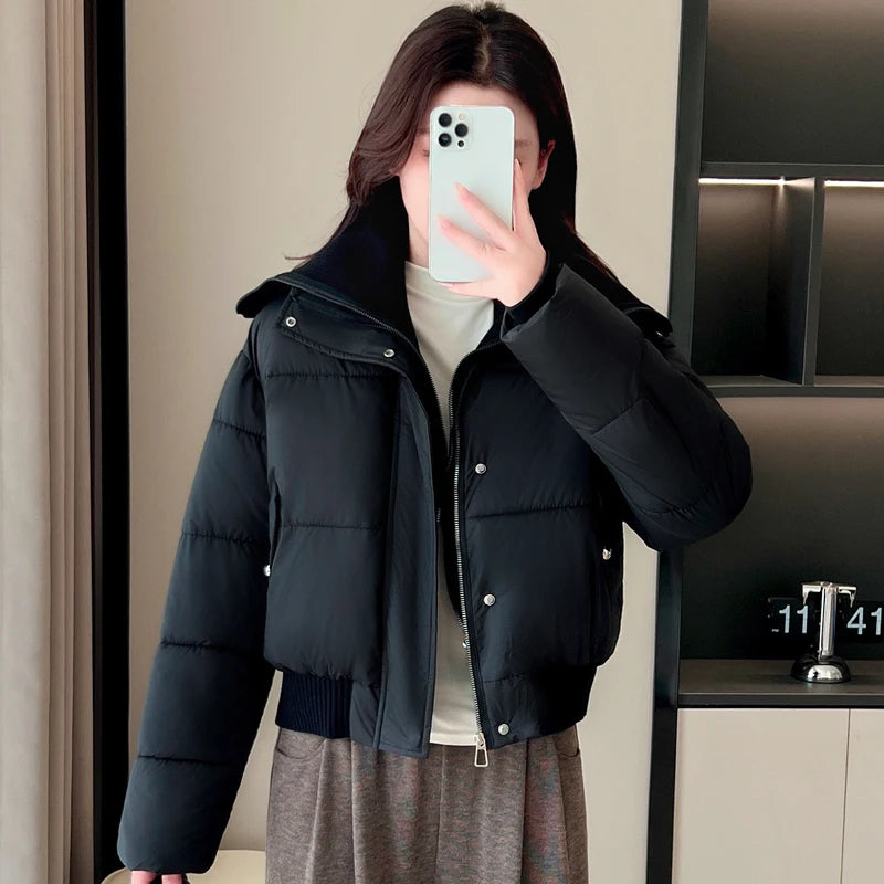Fashion Winter Coat Female Short Parkas Long Sleeve Loose Thick Warm Women's Jackets ATFH
