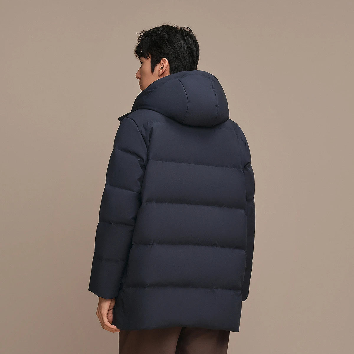 Bosideng Long Hooded Down Coat With Ribbed Cuffs Double Zipper And Side Pockets Windproof Warm Winter Jacket