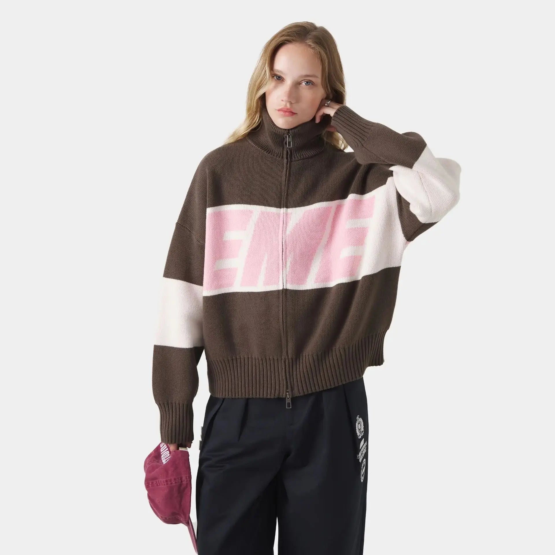 Autumn/Winter Collar Letter Color Blocked Zipper Sweater Women Fashion Soft Sticky Knitted Top  Sueter Mujer Jumper Pullover New - ATFH