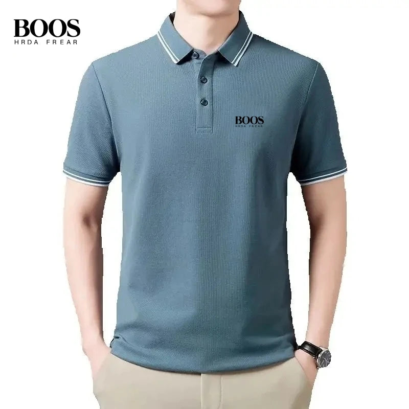 Summer men's high-quality embroidered logo short sleeved polo shirt, new fashionable and casual breathable T-shirt top