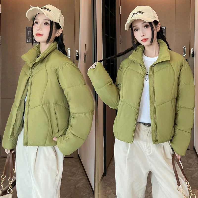 Winter Down Cotton Coat Women Stand Collar Solid Loose Padded Jacket Puffer Parkas Casual Female Bomber Thicken Warm Outwea ATFH
