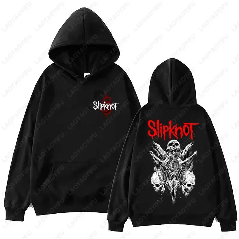 New style Arrival Men's Black Slipknot Graphic Hoodie – Nu Metal Band Print Oversized Fit Streetwear Pullover loose fit