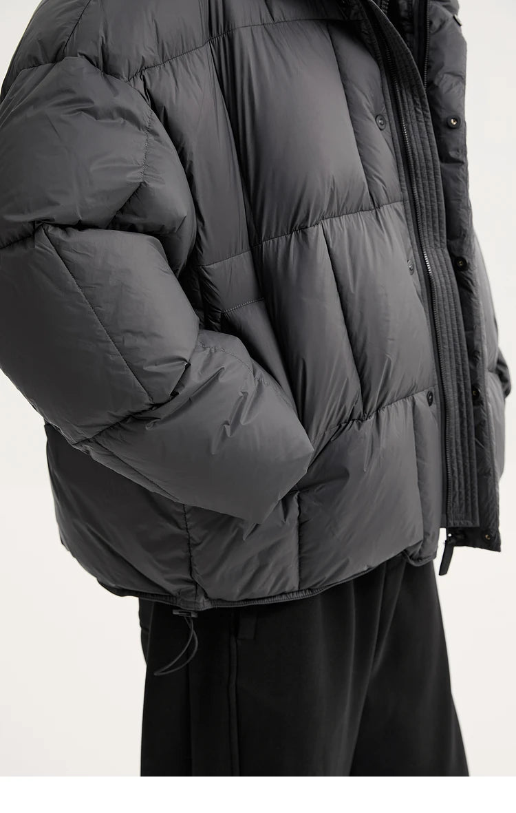 Men's Solid Color Puff Down Coats 2026 Winter Fashion Thick Warm Loose Jackets Male Stand-up Collar Bread Overcoats W919