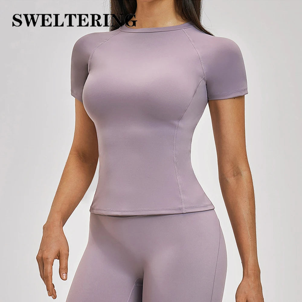 Women's Yoga Tops Sports T-Shirt Fitness Clothes Short Sleeve Yoga Shirts Gym Workout Top Female Yoga Short Sleeve Sportswear - ATFH