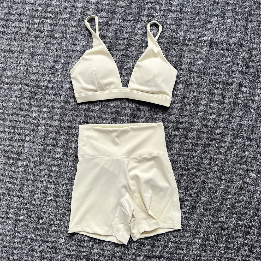 1/2PCS Contour Crop Sport Bra Women Yoga Sets Workout Gym Scrunch High Waist Fitness Push Up Shorts Running Avtive Suits XP187 - ATFH