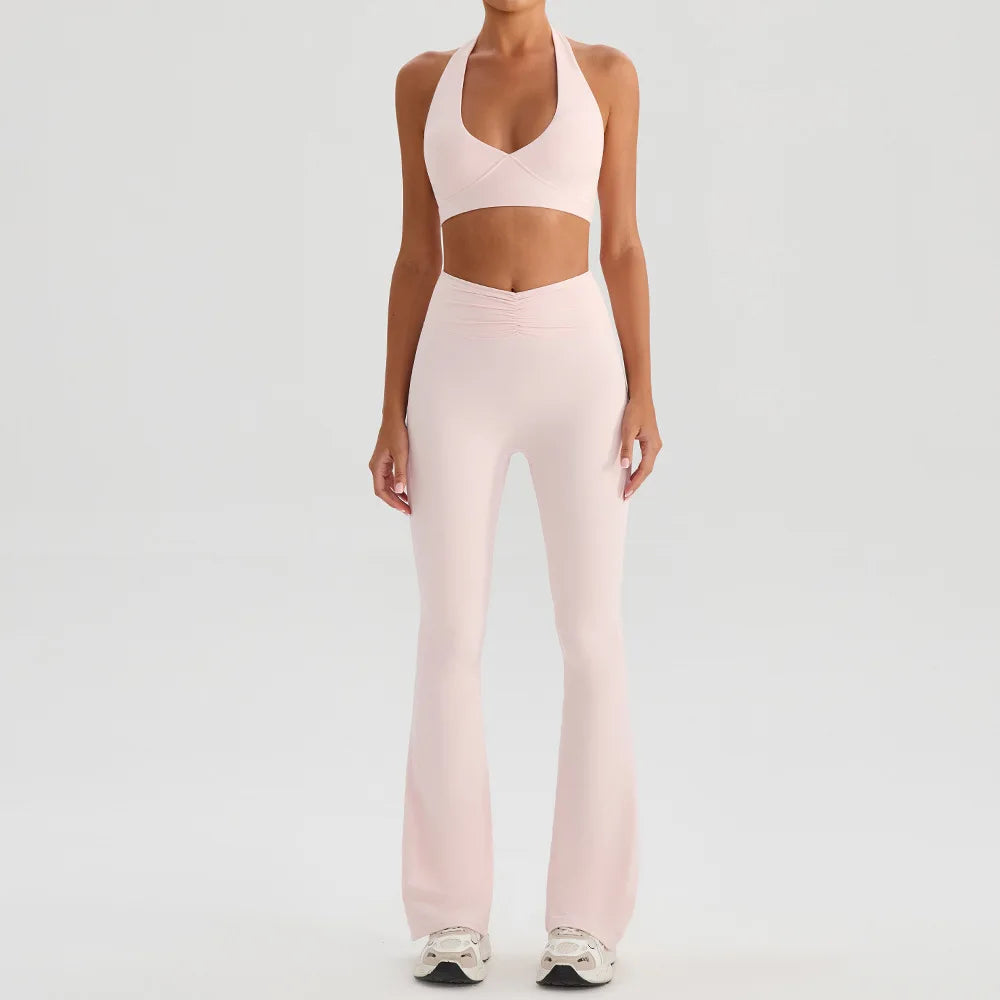 Yoga Suit Gym Fitness Set Sports Bra Flared Trousers Suit Sports Tracksuit Women Workout Clothes Sportswear Female Athletic Wear - ATFH