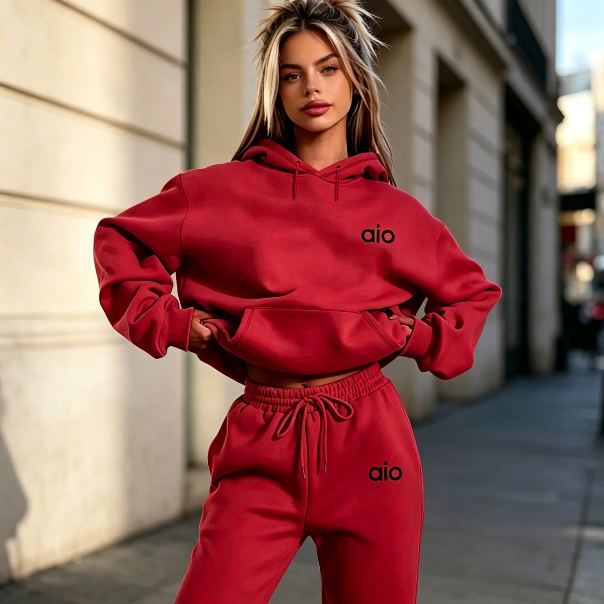ai Printing High Quality Women Monochrome Hooded Hoodie Set Casual Two-Piece Set New Fashion Hot sweatpants tracksuit 2026