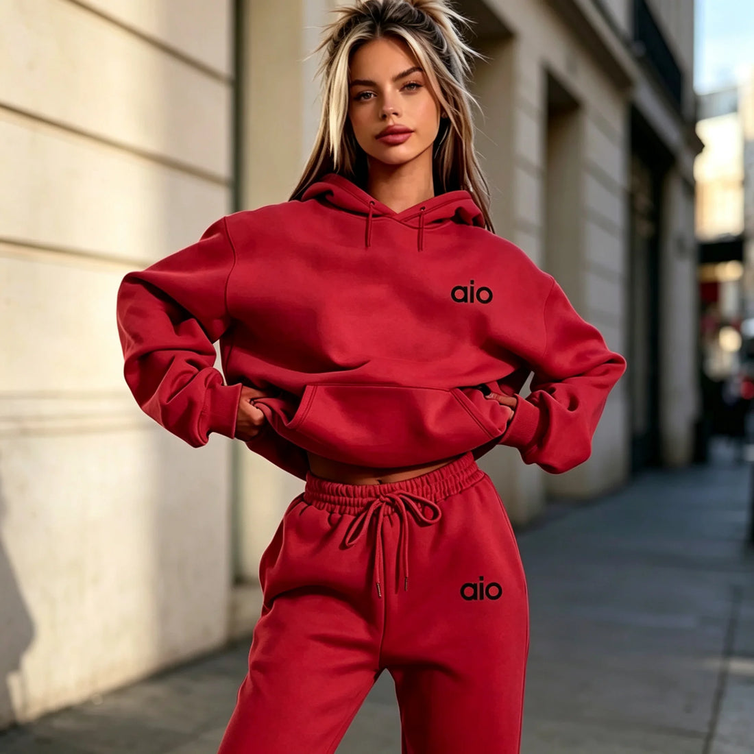 ai Printing High Quality Women Monochrome Hooded Hoodie Set Casual Two-Piece Set New Fashion Hot sweatpants tracksuit 2026