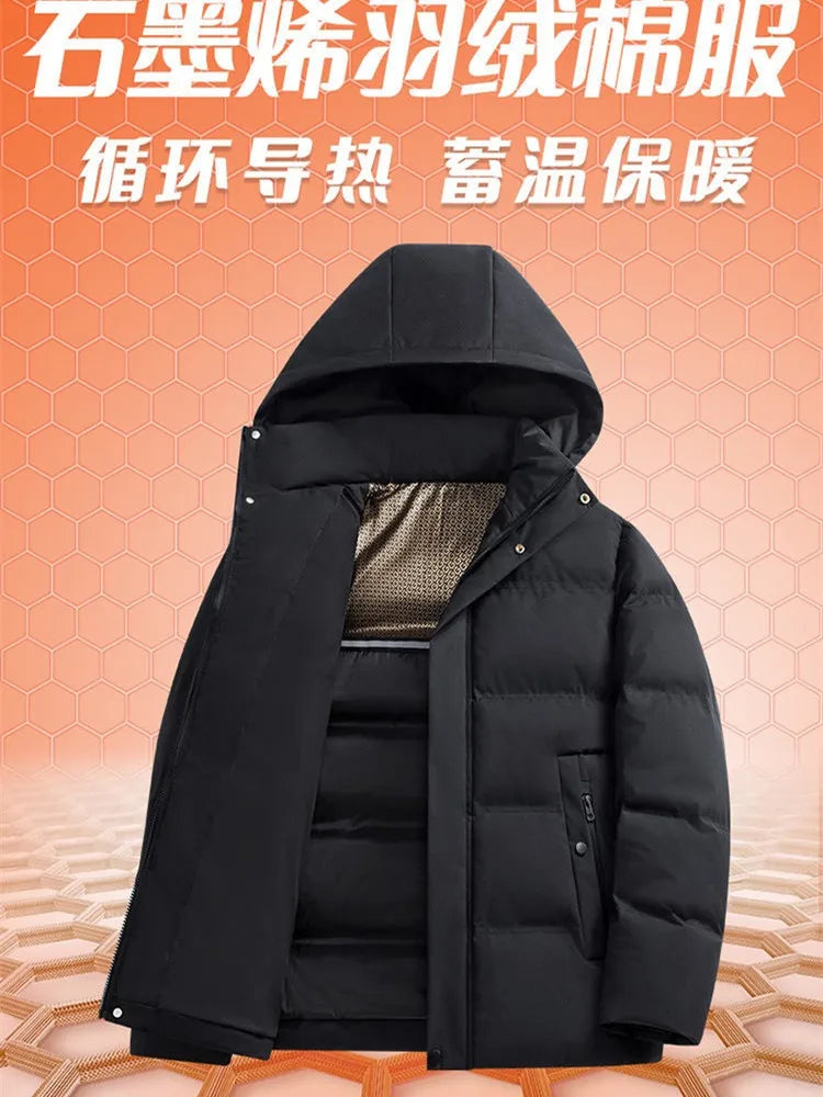 New Autumn/Winter Thickened Warm Windproof Hooded Cotton Jacket Men's Casual Loose Sports Plus Size High-Quality Coat
