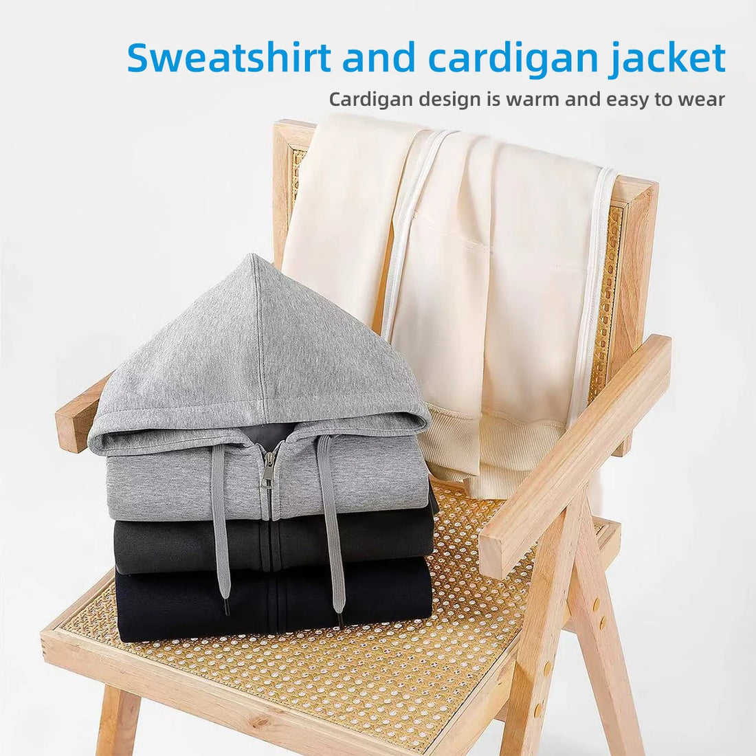 Hooded Cardigan With Zipper Sweatshirt For Warmth Fashion Loose Fit  Casual Entertainment Fashion Men' S And Women'S Wear - ATFH