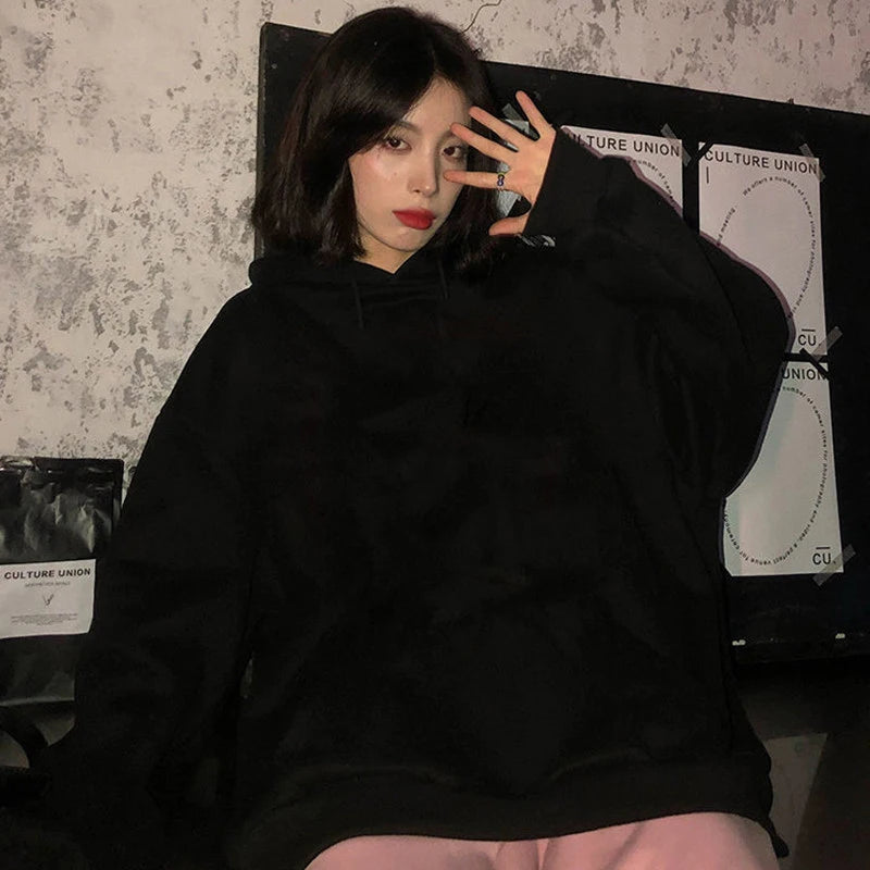 Rimocy Autumn Winter Printed Hoodie Women Korean FashionThicken Hooded Sweatshirts Woman Y2K Streetwear Loose Hoodies - ATFH