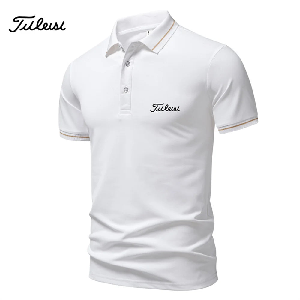 2026 new men's casual and fashionable solid color short sleeved polo shirt, comfortable and versatile summer T-shirt