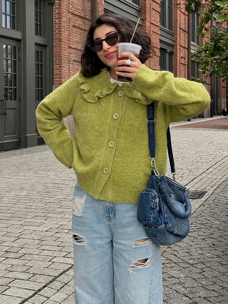 Casual Hooded Knitted Women's Sweater All-matching Green Loose Full Sleeve Pocket Lady Pullover Fashion Spring Female Top 2026 - ATFH