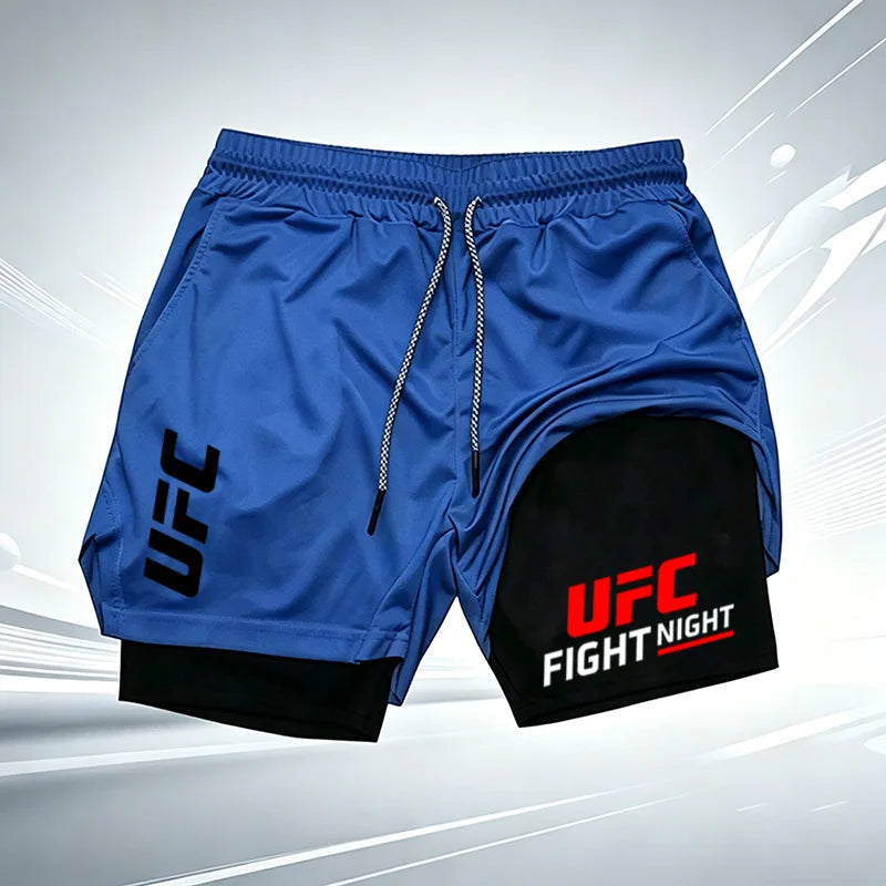 Men's Summer UFC GYM Print 2-in-1 Compression Liner Casual Shorts Quick Dry Gym Training Workout Breathable Running Shorts wx241