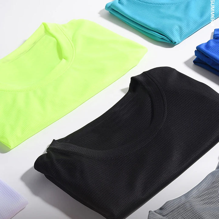 Summer Ice Silk Lightweigh Men's Short Sleeve Solid Color Crew Neck Half Sleeve T-Shirt Quickdry Thin Top Bottom Slim Underwear