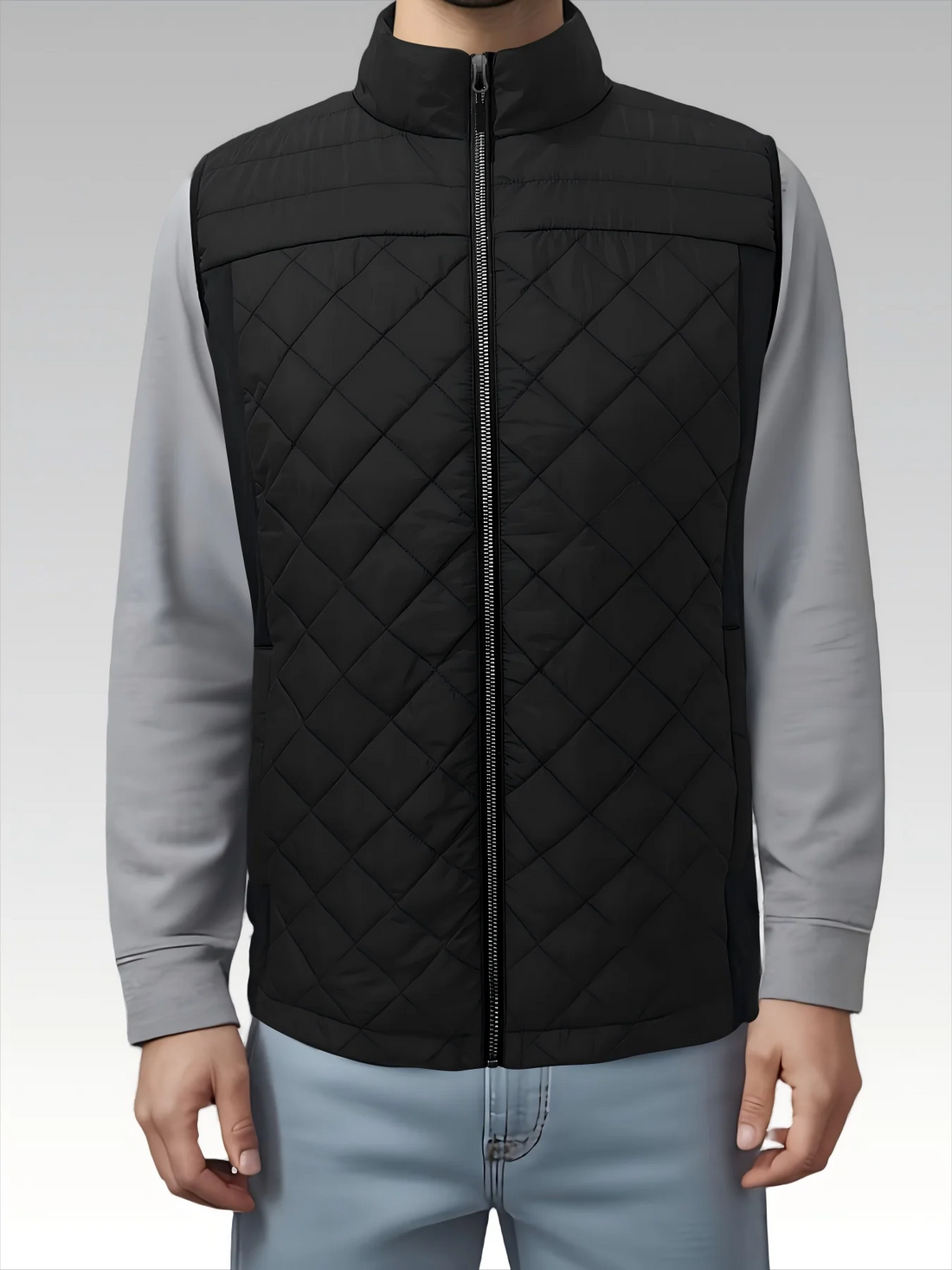 Mens Vest Tops Sleeveless Quilted Outerwear Jackets Stand Collar Zip up Lightweight Vests Spring Fall Winter Outfits