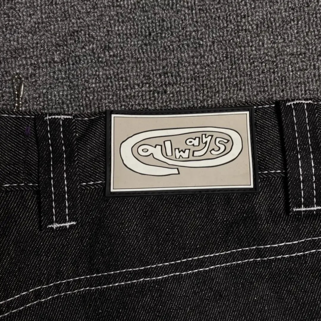 New Always Jeans High quality Printed Embroidery Straight Jeans Black Pants Men Jeans Printing Trend Street Wear AlwaysJeans Men ATFH