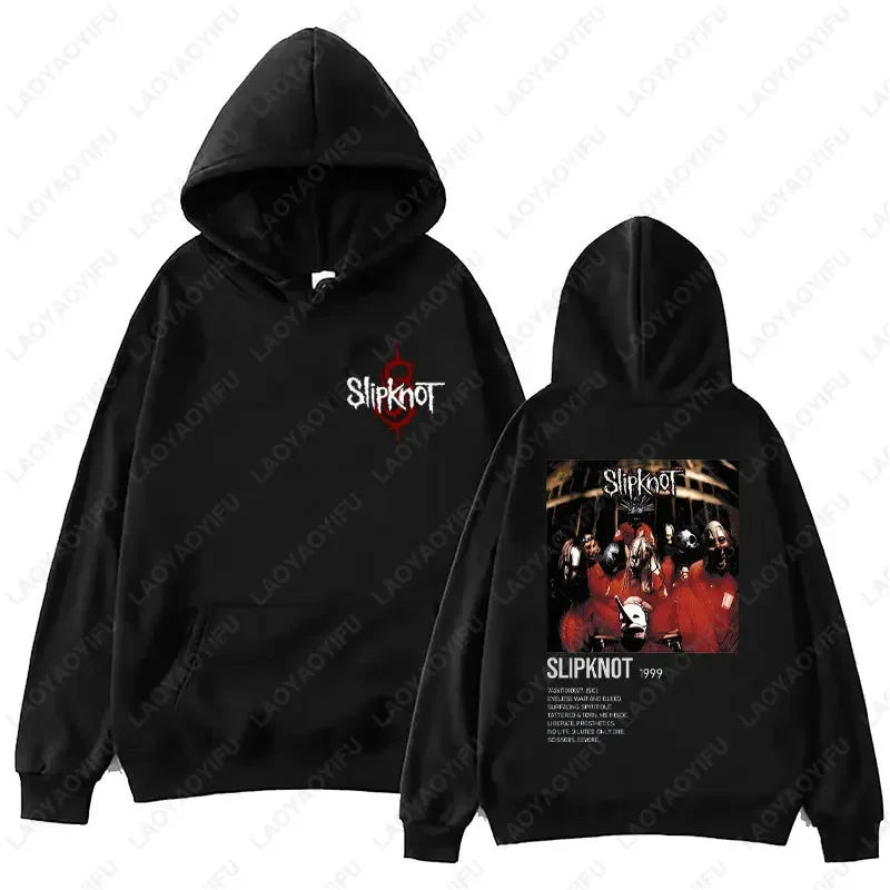 New style Arrival Men's Black Slipknot Graphic Hoodie – Nu Metal Band Print Oversized Fit Streetwear Pullover loose fit