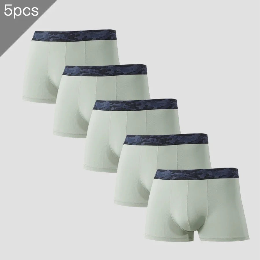 5PCS The men's underwear brand Ice Silk ultra-thin breathable, individual, sexy and trendy four-corner shorts for young people