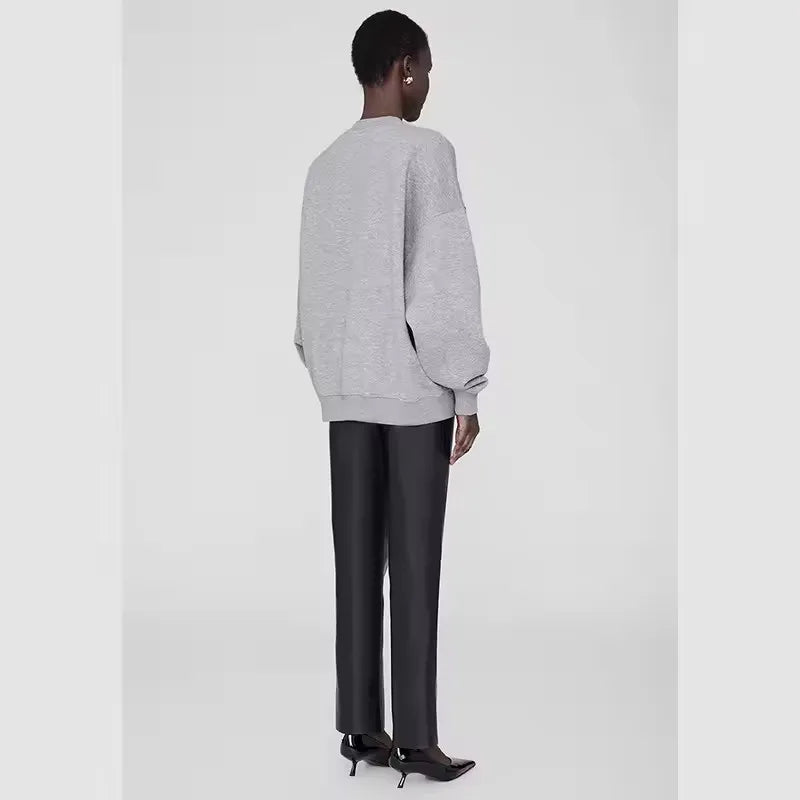 Autumn and Winter AB hand cranked special embroidery fleece loose women's round neck sweatshirt - ATFH