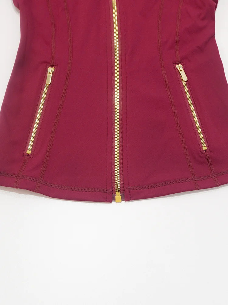 Gold zipper version women's yoga jacket, sports stand-up collar jacket, fitness slimming top