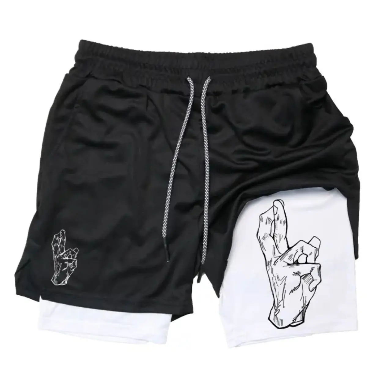 2025 New Summer Anime Pattern Print Adult Double-Layer Fashion Fitness Casual Shorts