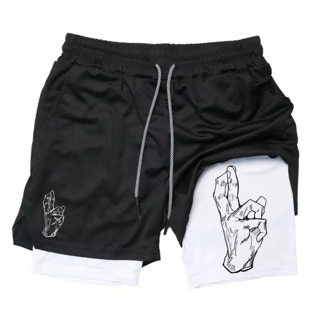 2025 New Summer Anime Pattern Print Adult Double-Layer Fashion Fitness Casual Shorts