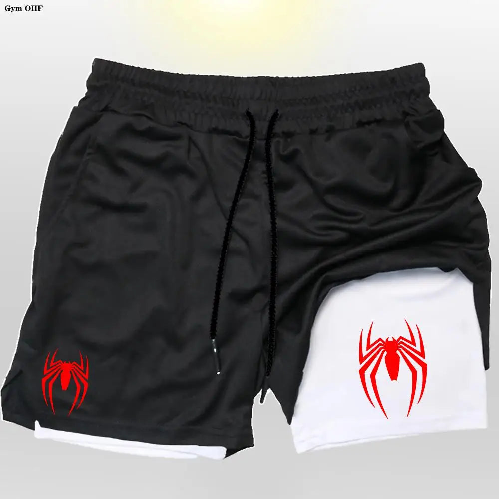 2099 Spider Sport Shorts Men Sportswear Double-Deck Running Shorts 2 In 1 Beach Bottoms Summer Gym Fitness Training Short Pants