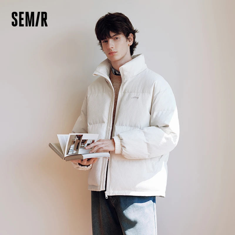 Semir Men Down Jacket 80 Percent Down Fill Minimal Design Textured Puffer Letter Embroidery 2026 New Winter Daily Wear