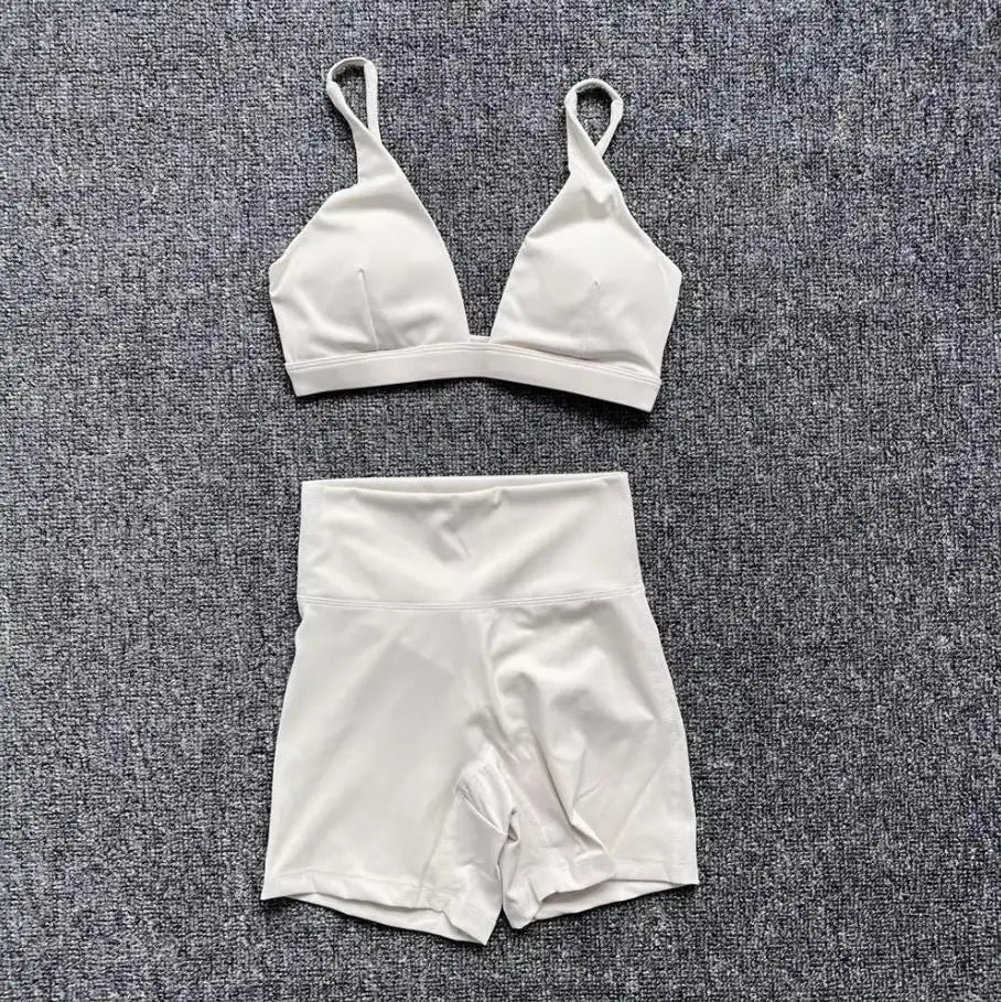 1/2PCS Contour Crop Sport Bra Women Yoga Sets Workout Gym Scrunch High Waist Fitness Push Up Shorts Running Avtive Suits XP187 - ATFH