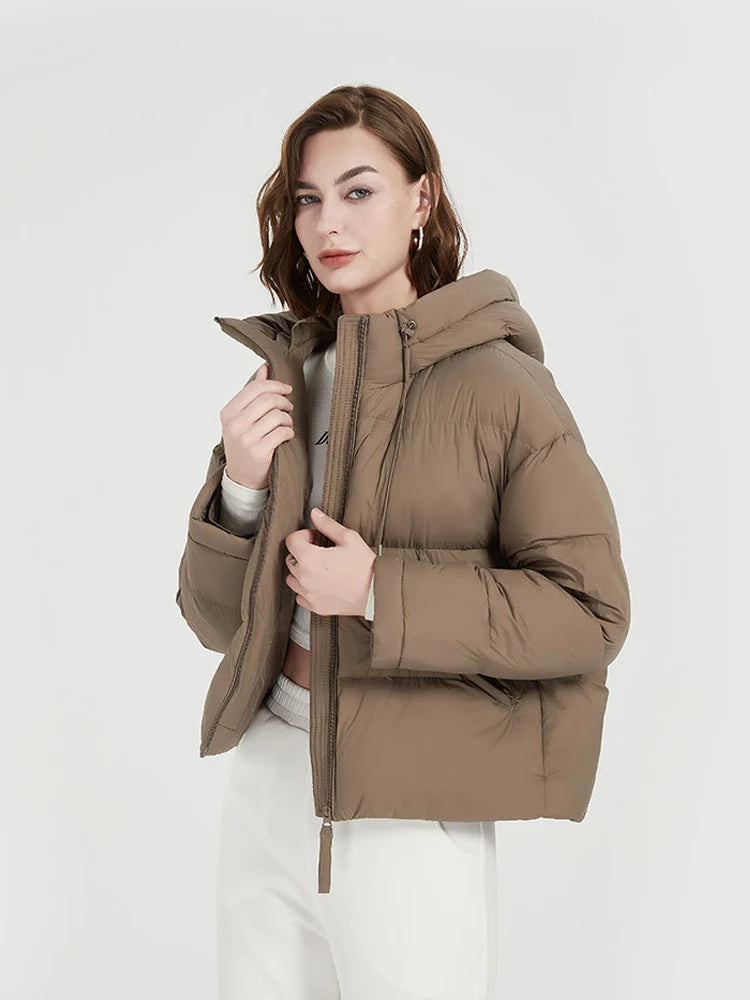 SuyaDream, Woman Hooded Down Coat , 90%White Duck Down, Quilted Solid Puffer Jacket, 2024 Fall Winter Parkas