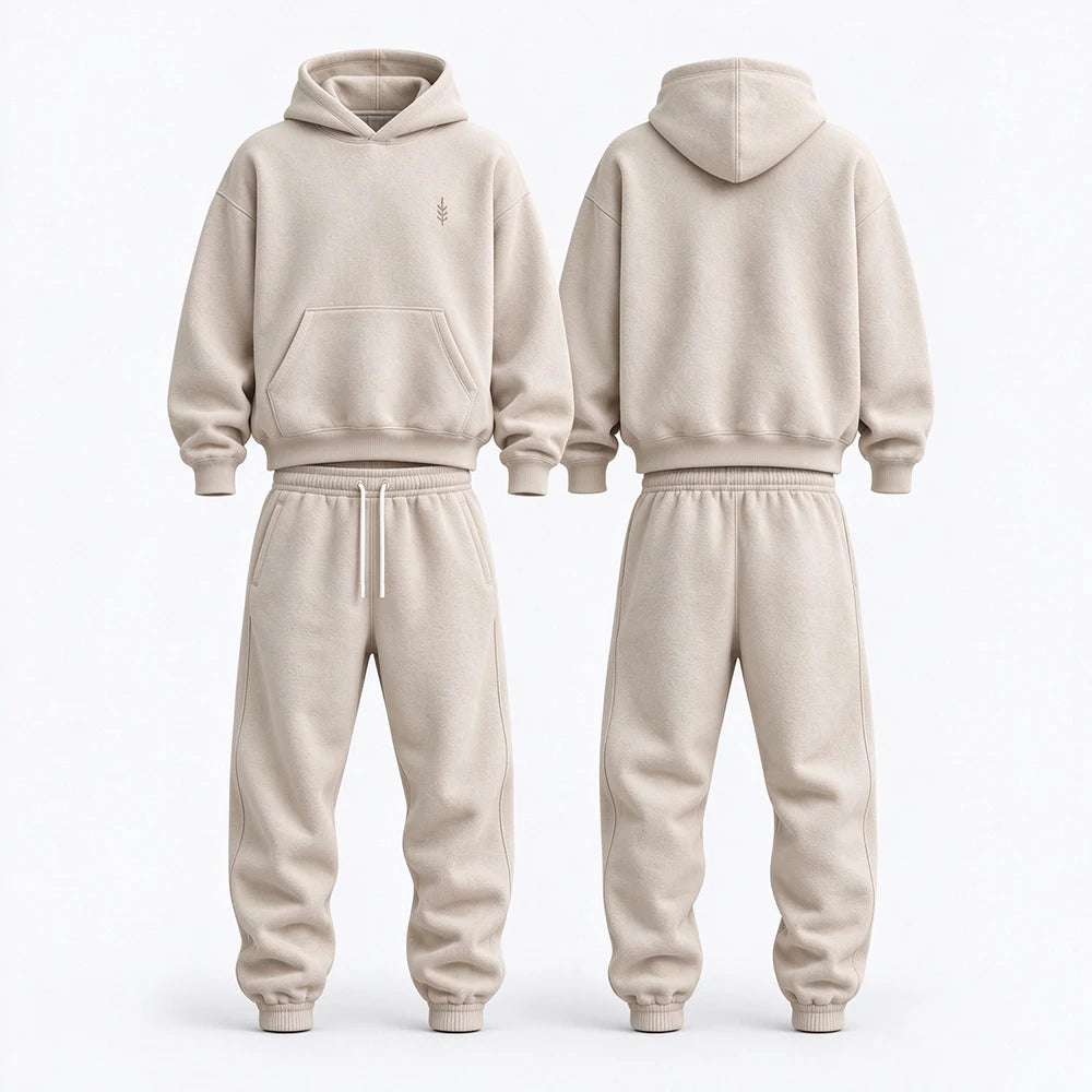 Men's hooded sweatshirt two-piece set solid color fashionable casual autumn and winter daily wear