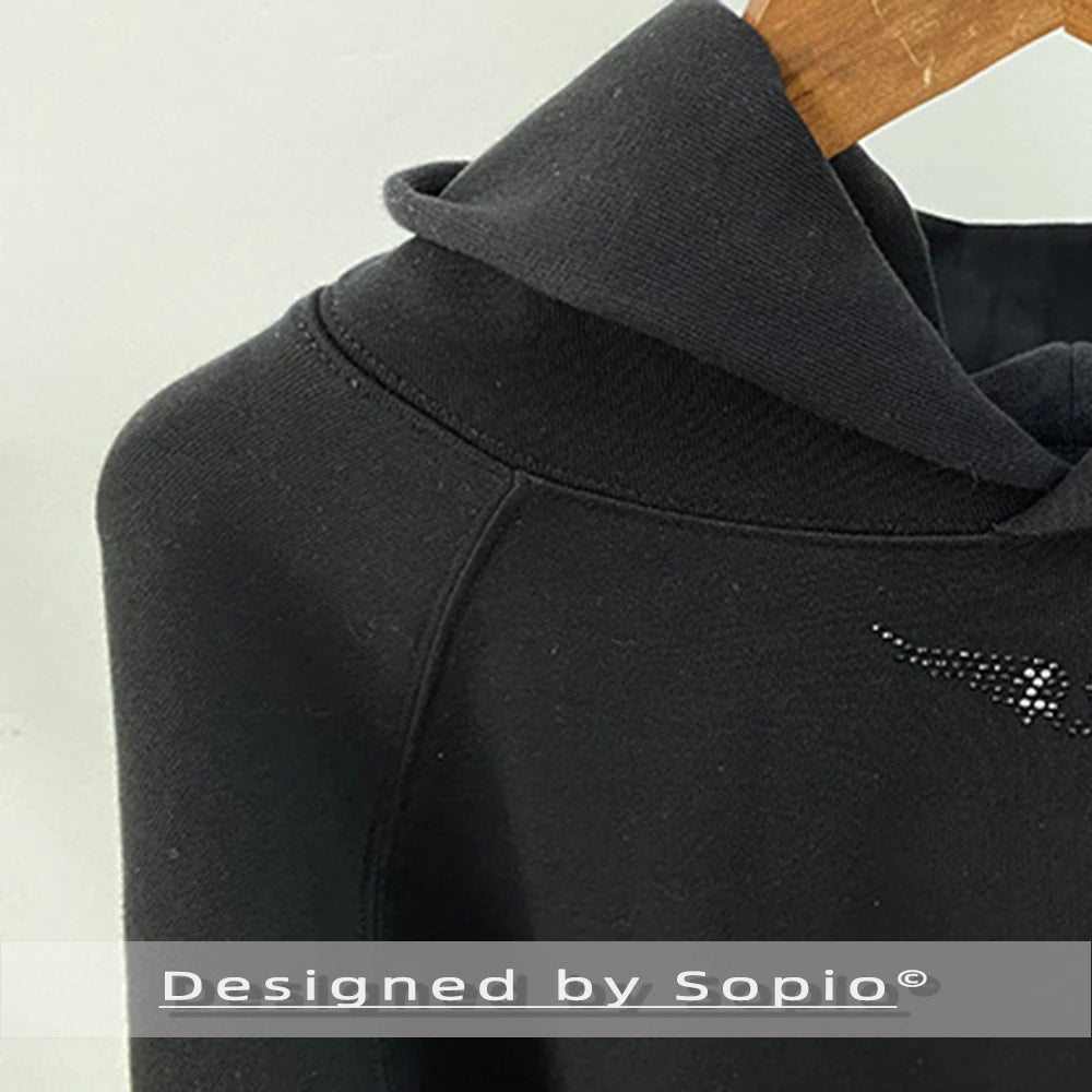Black Strass Hoodies Women Autumn Winter Long Sleeve Oversized Sweatshirt Tops Lady Fashion Hooded Sweatshirt Streetwear 2026 - ATFH