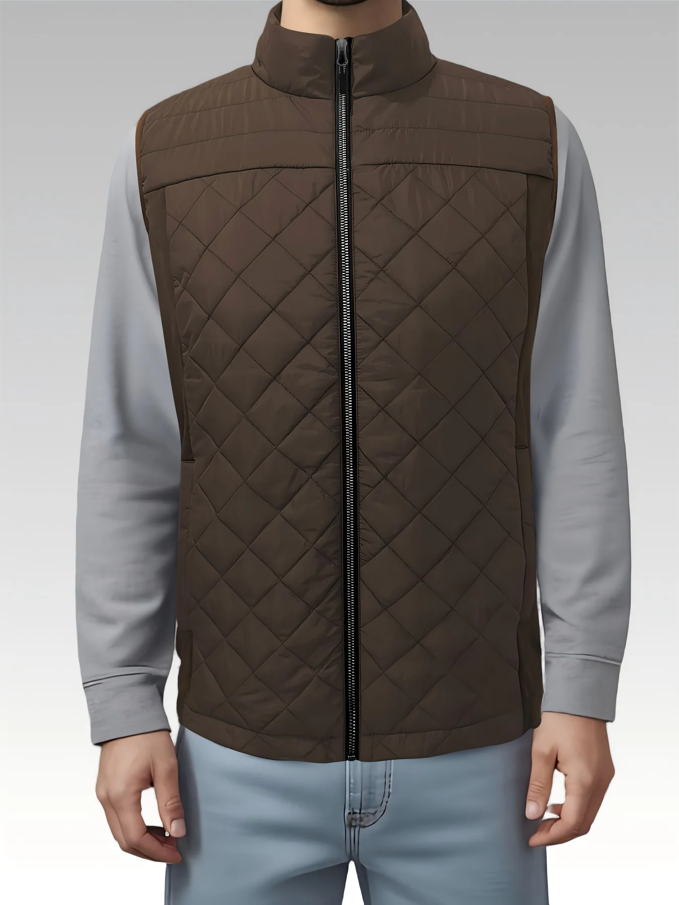 Mens Vest Tops Sleeveless Quilted Outerwear Jackets Stand Collar Zip up Lightweight Vests Spring Fall Winter Outfits