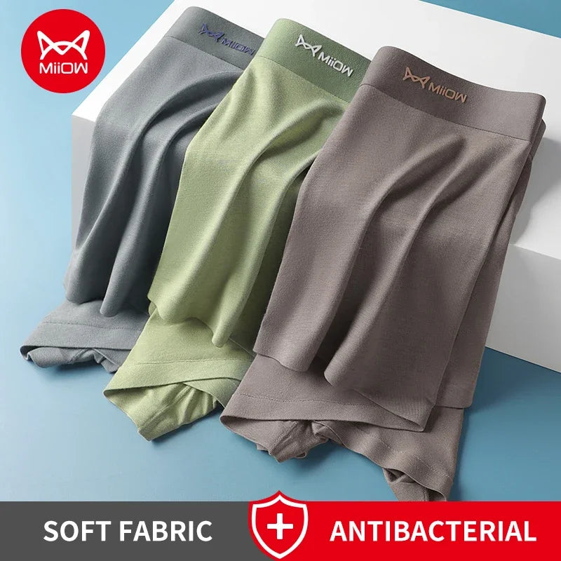 MiiOW 3Pcs Modal Boxer Underwear for Men Antibacterial Cotton Cuecas Men's Panties Silky Breathable Man Underpants Mens Boxers