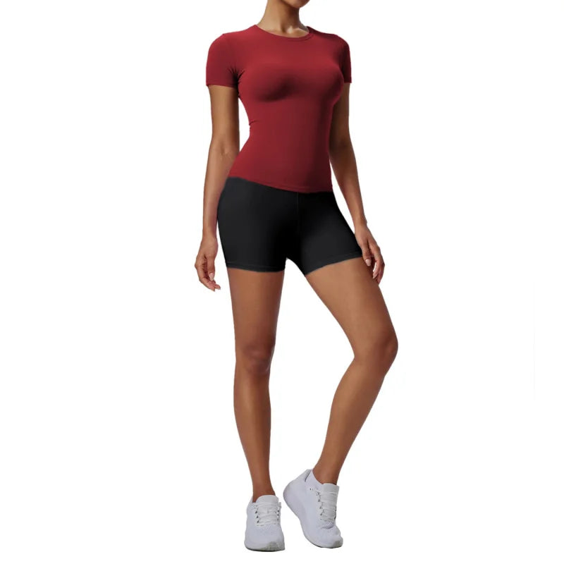 Women's Slim Fit Quick-Dry Sports Top Barely-There Feel Fitness Shirt for Running Yoga Short Sleeve Casual Cross-Border - ATFH